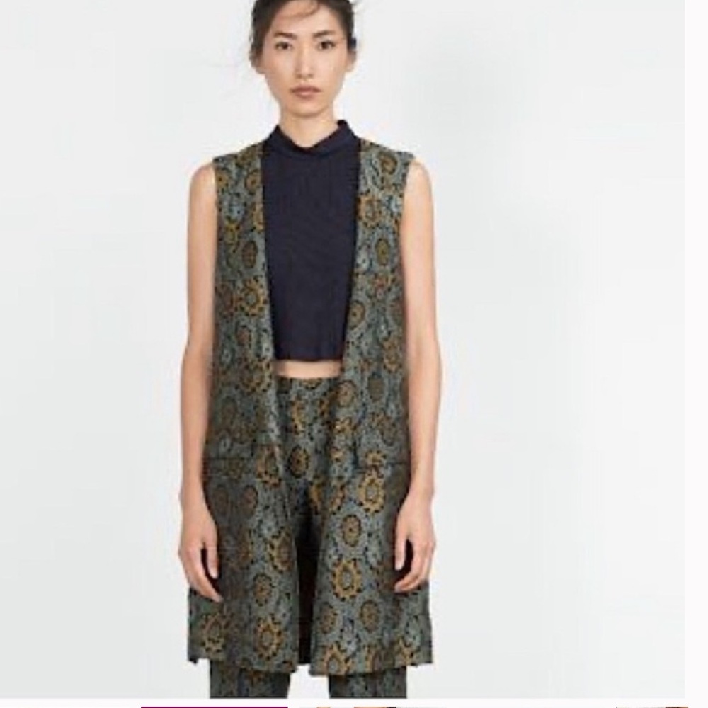 🚫SOLD🚫Zara Floral Jacquard Open Front Embroidered Longline Vest